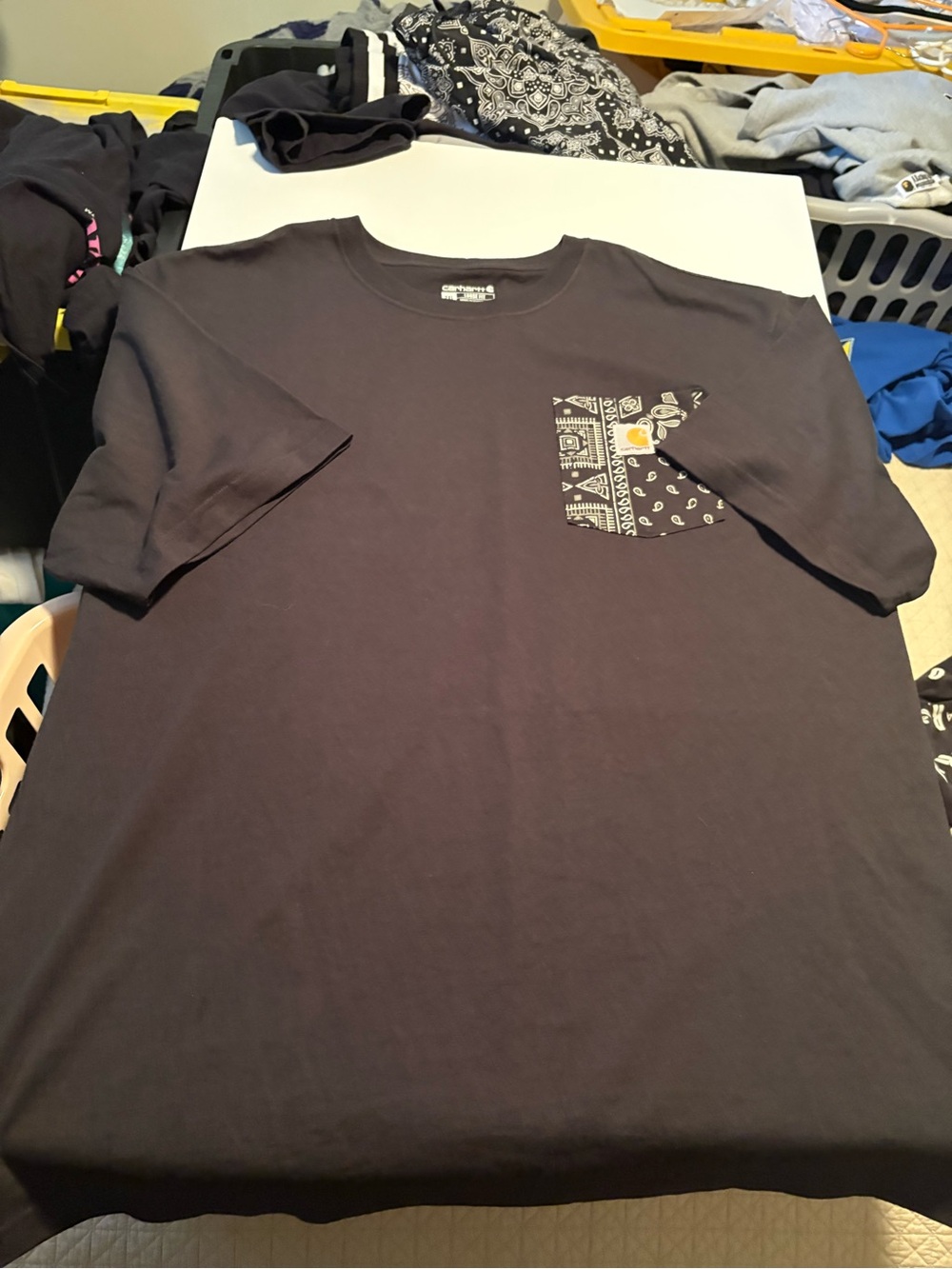 Carhartt Men’s Black Short-Sleeve Tee with Patterned Chest Pocket